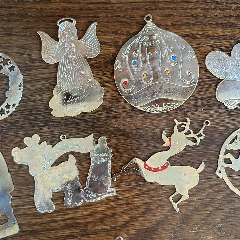 Lot of 42 vintage gold brass engraved Christmas‎ tree ornaments